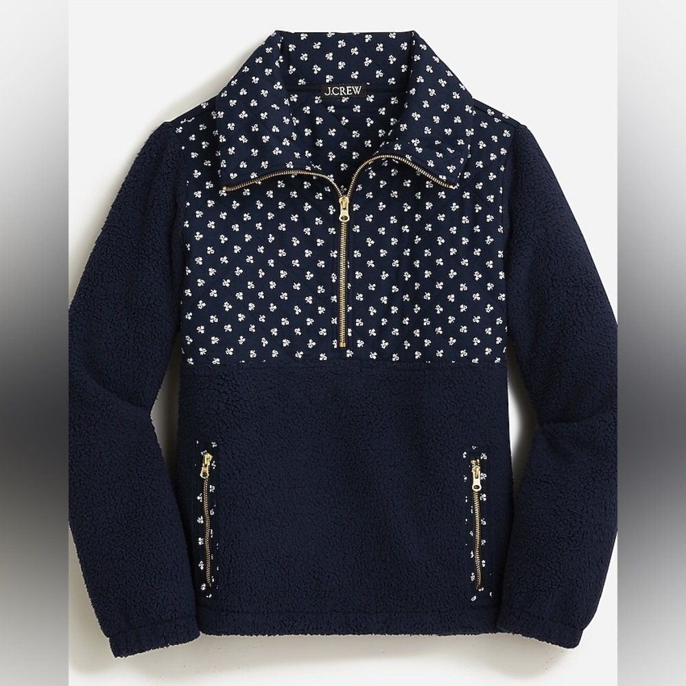 J.Crew Quilted Sherpa Fleece Half-Zip Pullover